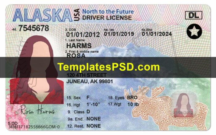 Alaska Drivers License Template PSD Front