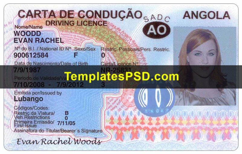 Angola Drivers License Template New Front