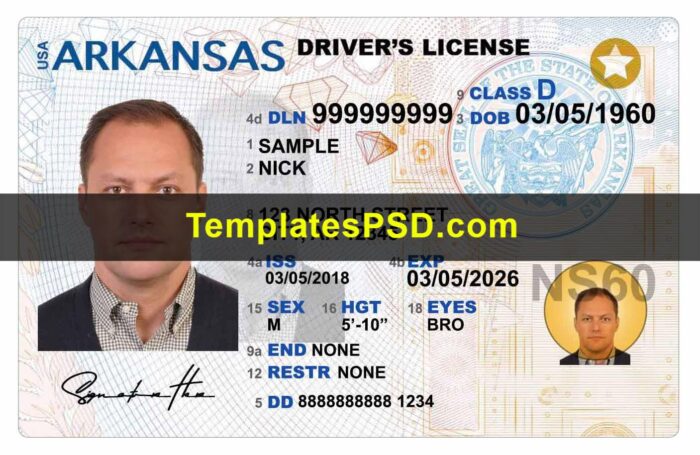 Arkansas Drivers License Front New Template PSD