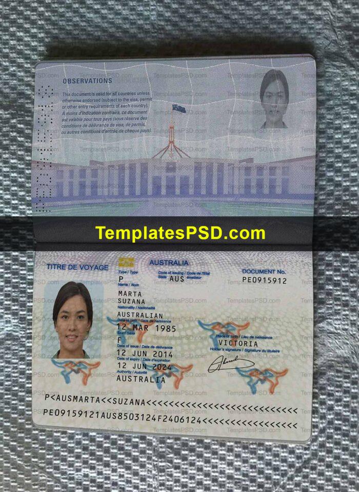 Australia Passport Template PSD Women