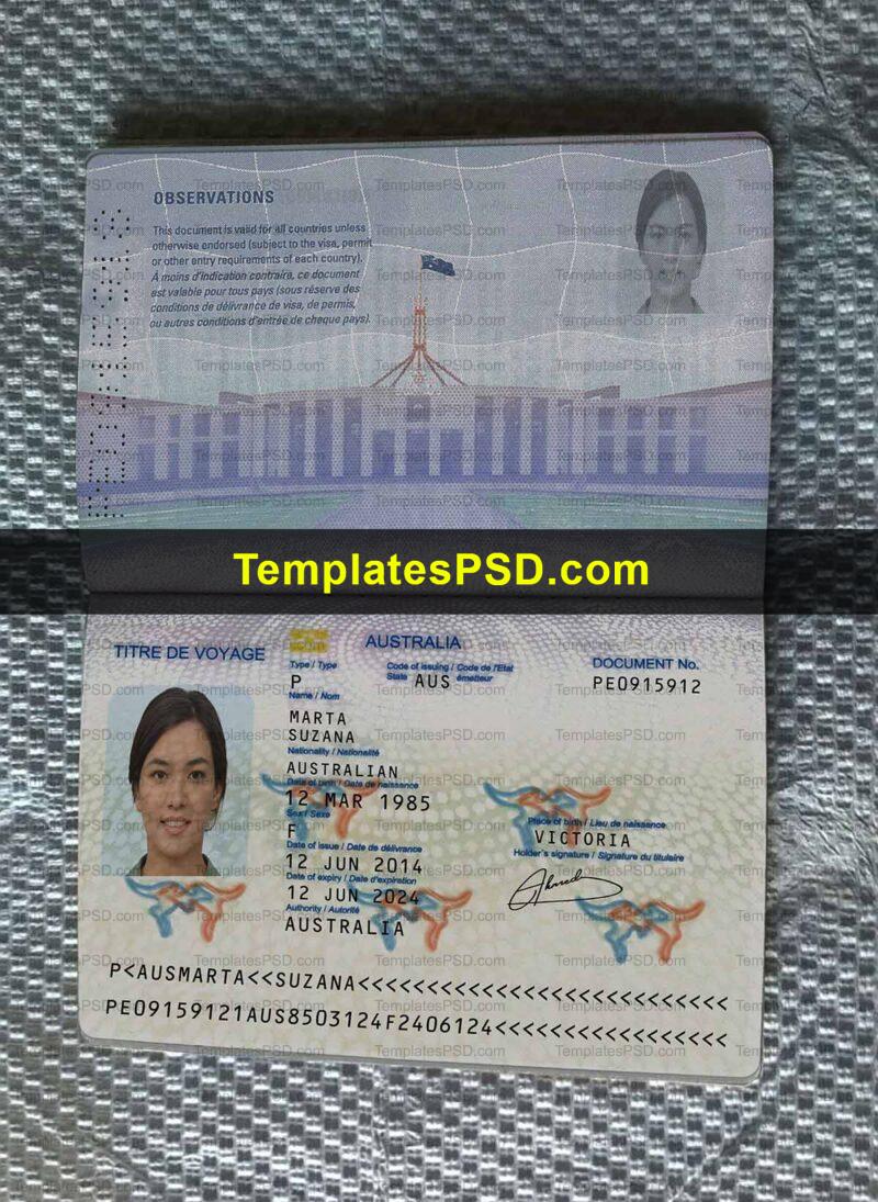 Australia Passport Template PSD Women