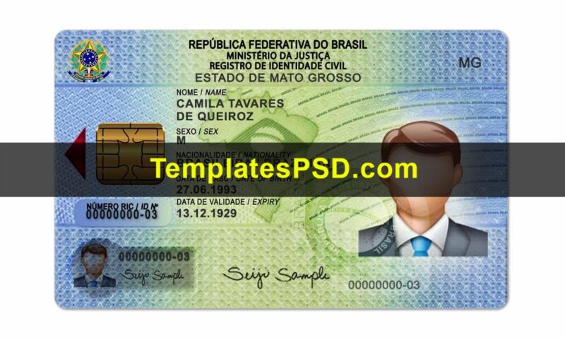 Brazil ID Card Template PSD Front