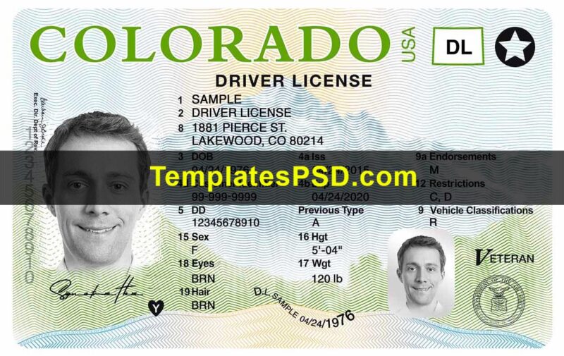 Colorado Drivers License PSD template front new