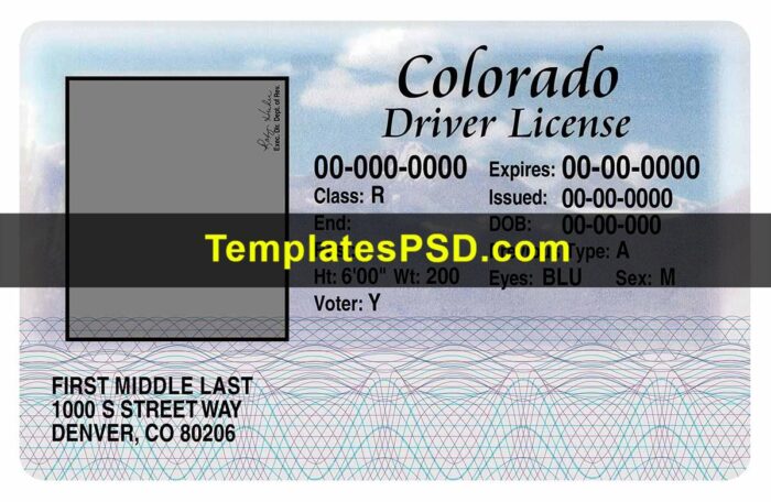 Colorado Drivers License Front PSD template