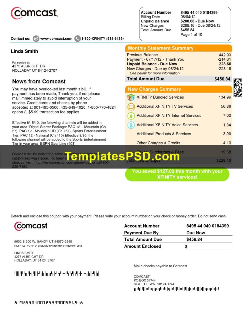 Comcast Bill Template PSD