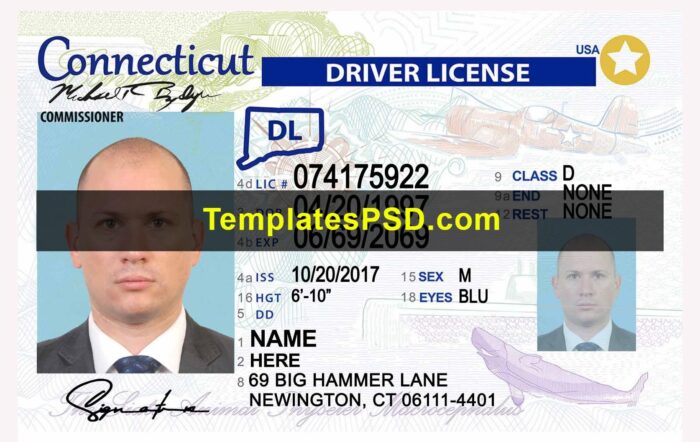 Connecticut Drivers License Front New PSD template