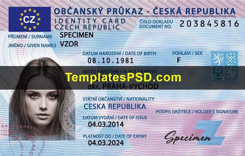 Czech ID Card Template Front