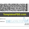 Delaware Drivers License template PSD Back