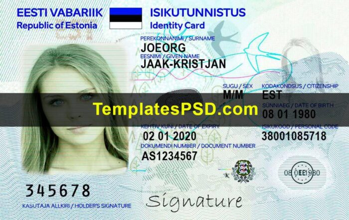 Estonian ID Card Template PSD Front