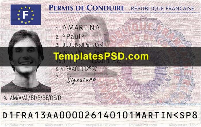 France Driving License Template PSD Front