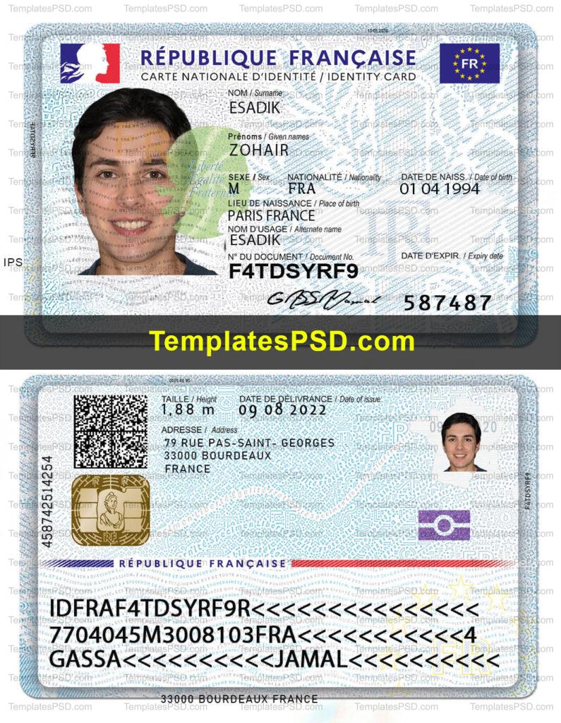 France ID Card Template PSD Front Back