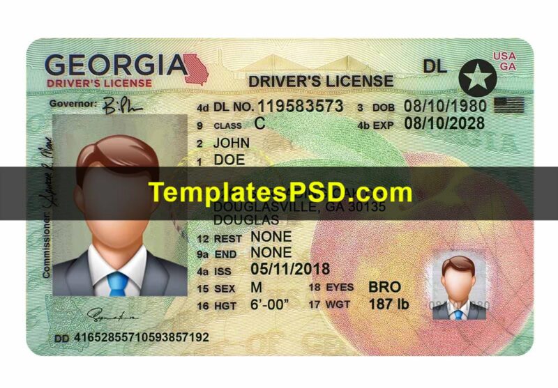 Georgia Drivers License Template Front New