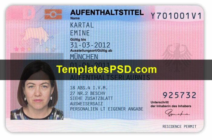 Germany Permanent Resident Card Template Front