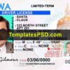 IOWA Driver License Template Front