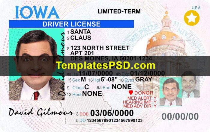 IOWA Driver License Template Front