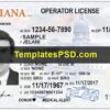 Indiana Drivers License Template Front PSD