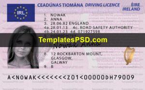 Ireland Driving License Template PSD Front