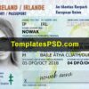 Ireland Passport Card template PSD Front