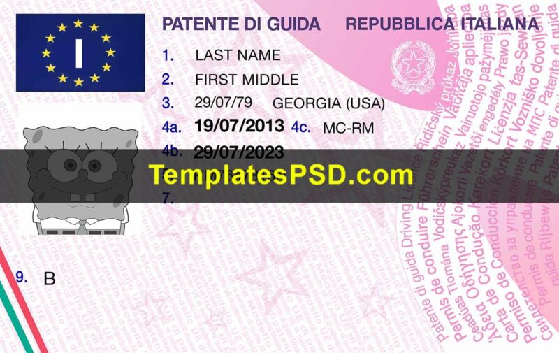 Italy Drivers License Template New Front