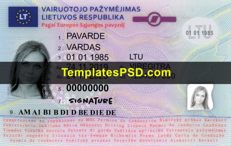 Lithuanian Driving license Template Front