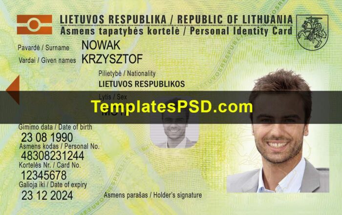 Lithuanian ID card template Front