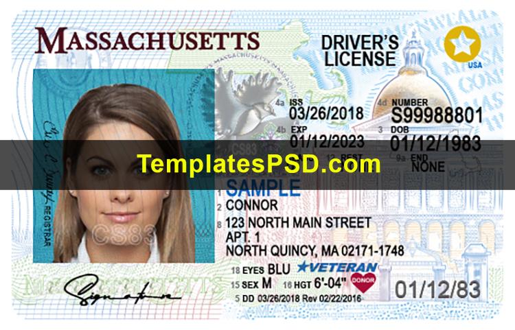 Massachusetts Drivers License Front New PSD template