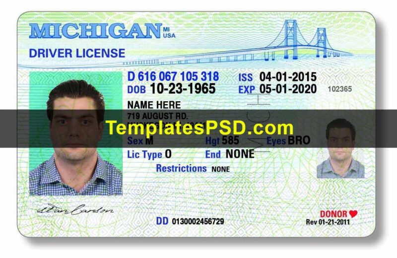 Michigan Drivers License Front New PSD template