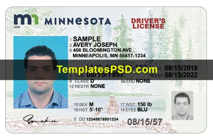 Minnesota Driver License Template PSD Front