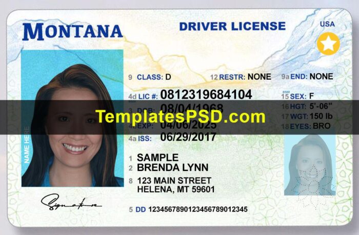 Montana Drivers License Template PSD Front