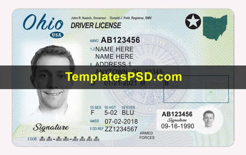 Ohio Drivers License PSD Template Front new