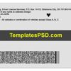 Oklahoma Drivers License Template PSD Back