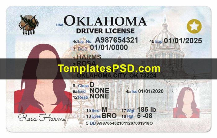 Oklahoma Drivers License Template PSD Front