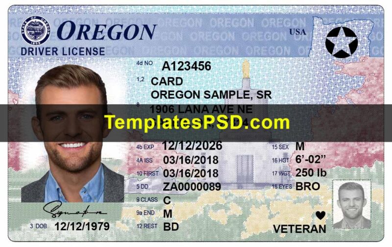 Oregon Driver License Template Front