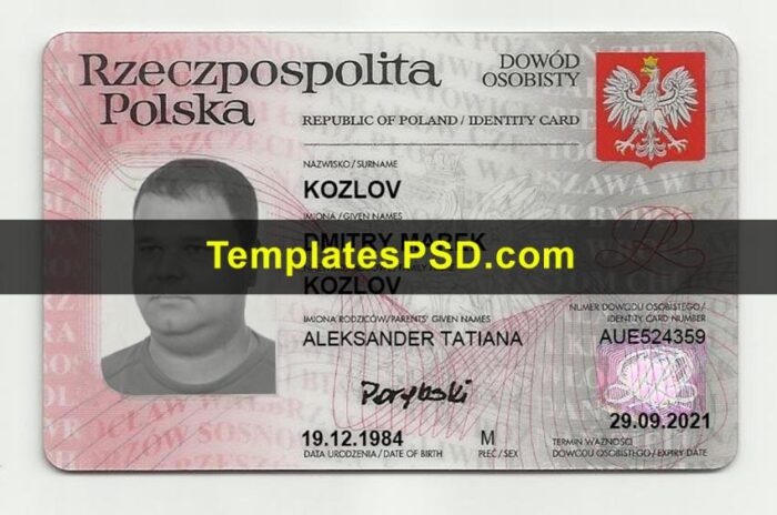 Poland ID Card Template Front