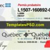 Quebec Canada Drivers License Template PSD Front