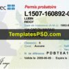 Quebec Canada Drivers License Template PSD Front