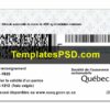 Quebec Canada Drivers License Template PSD Back