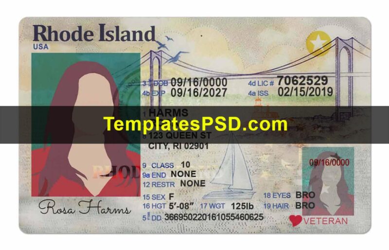 Rhode Island Driver License front