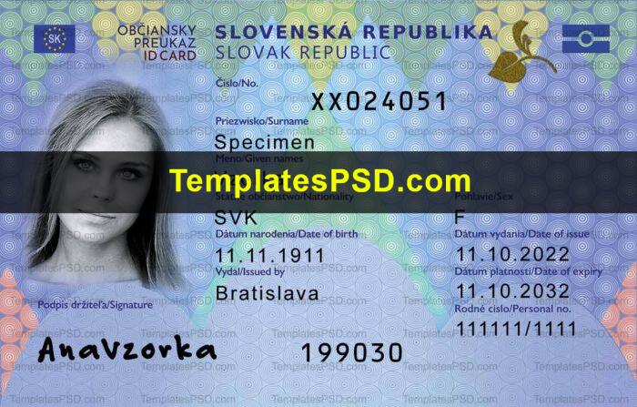 Slovak ID Card Template PSD Front