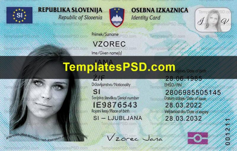 Slovenian ID card template front