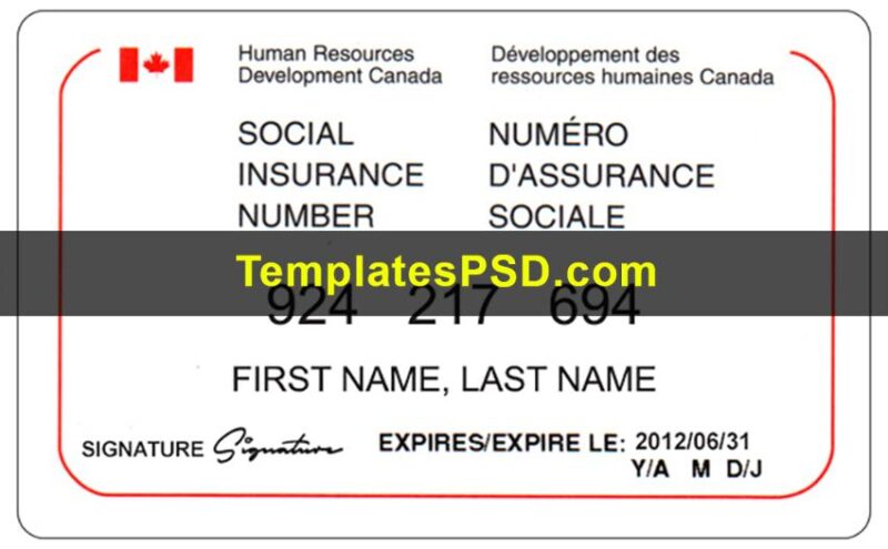 Social Insurance Number SIN Canada Template PSD