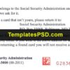 Social Security Card Template PSD Back