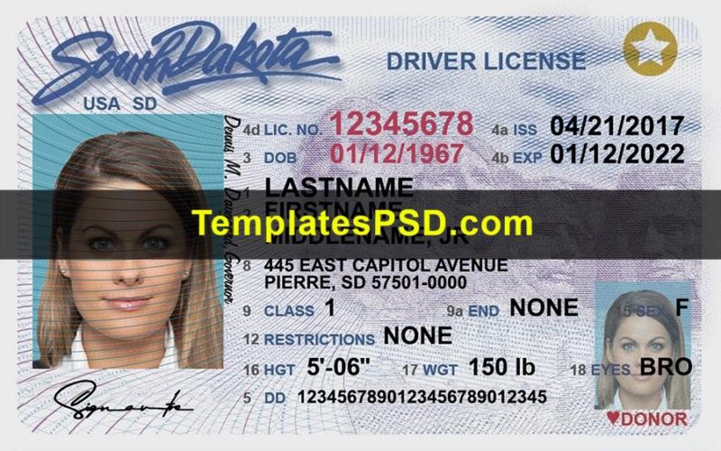 South Dakota Drivers License Template New Front