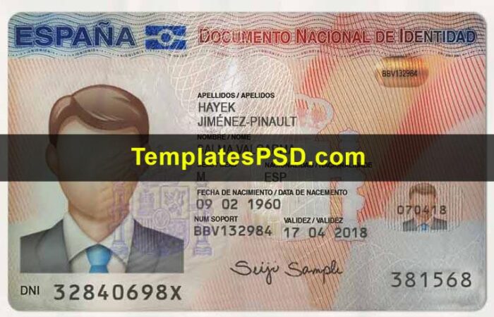 Spain ID Card Template PSD Front