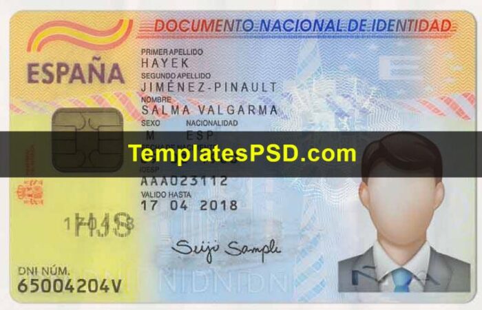 Spain ID Card Template PSD Front