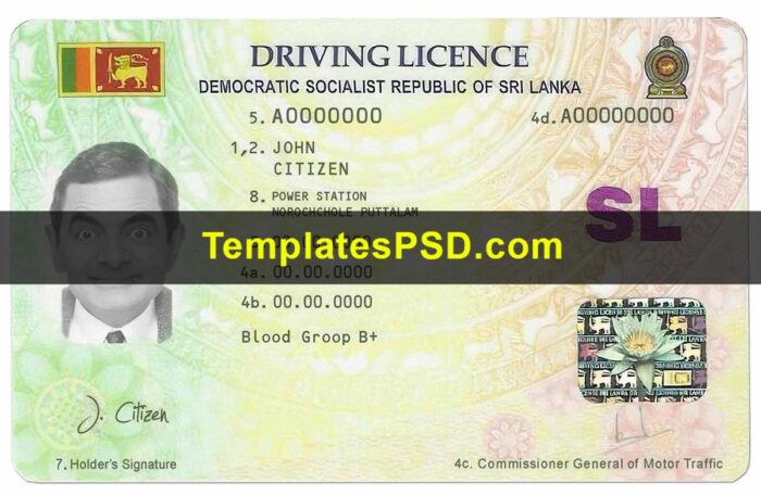 Sri Lanka Drivers License Template PSD Front