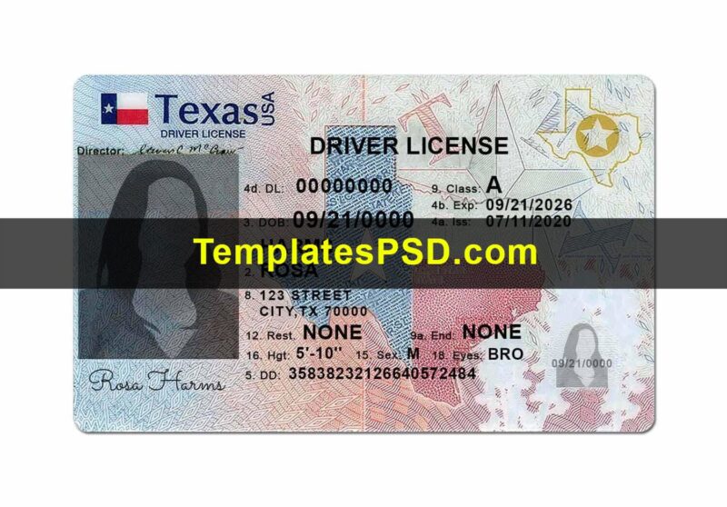 Texas Driver License New PSD Template Fake Front