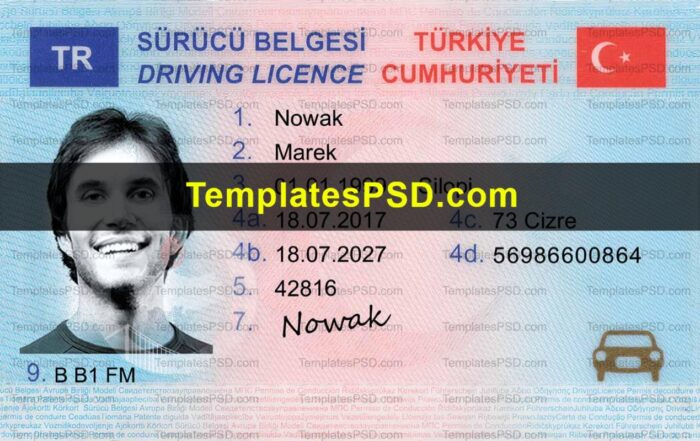 Turkey Driving License PSD Front