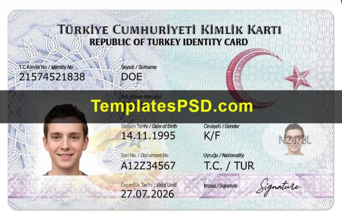 Turkey ID Card Template PSD Front