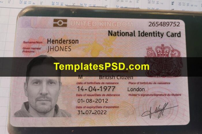 UK ID Card Template Front Mockup